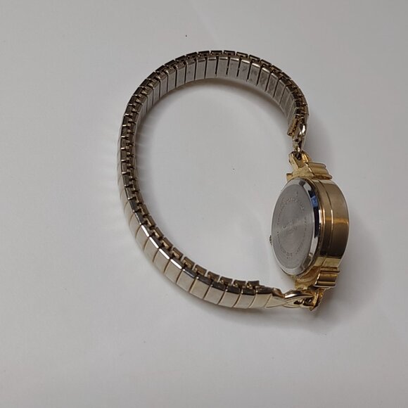 Pretty 6 Inch Gold Tone Stretch Watch With Clear Stones - Picture 7 of 13